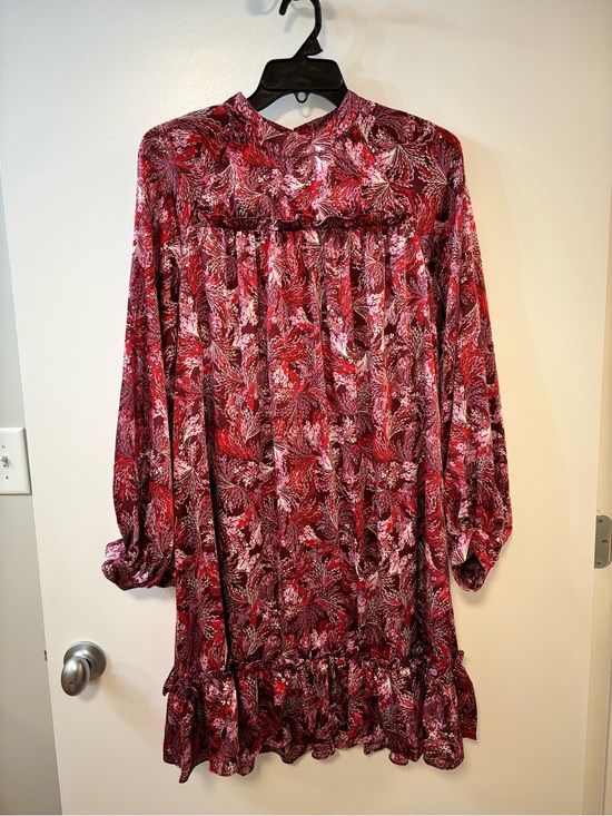 BCBGeneration Dresses & Skirts - BCBGeneration Burgundy Floral Long Sleeve Ruffle-Hem Dress
